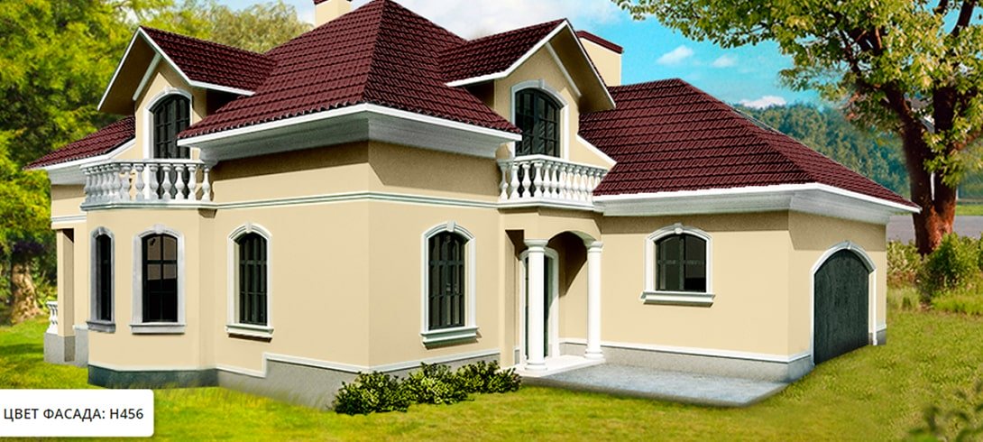 Цвет фасада дома с коричневой крышей (64 фото)